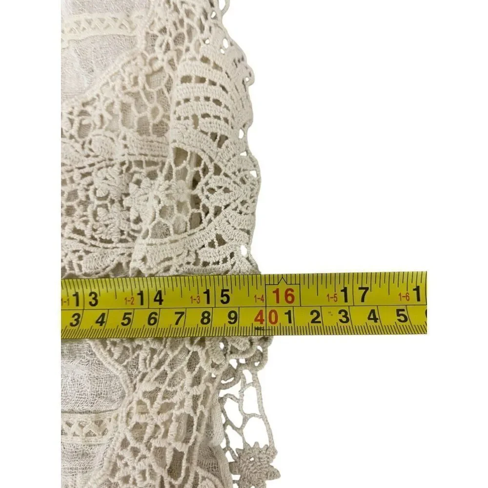 Zara Womens Top M Ivory Crochet Long Sleeve Cropped Blouse Cotton 3440/244 NWT